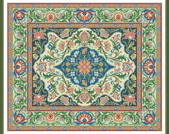 Oriental Vintage Floral Rug 2 Adaptation Counted Cross Stitch Pattern PDF