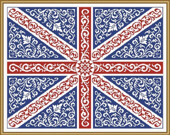 Bandiera britannica del Regno Unito Bandiera dell'Union Jack Schema punto croce Design grande Versione 1 Formato PDF