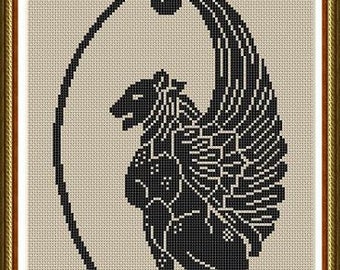 Winged Lion Monochrome Counted Cross Stitch/Filet Crochet Pattern PDF