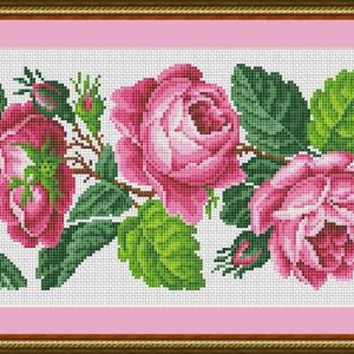 Berlin Woolwork Pink Roses Floral Border Panel Cross Stitch - Etsy