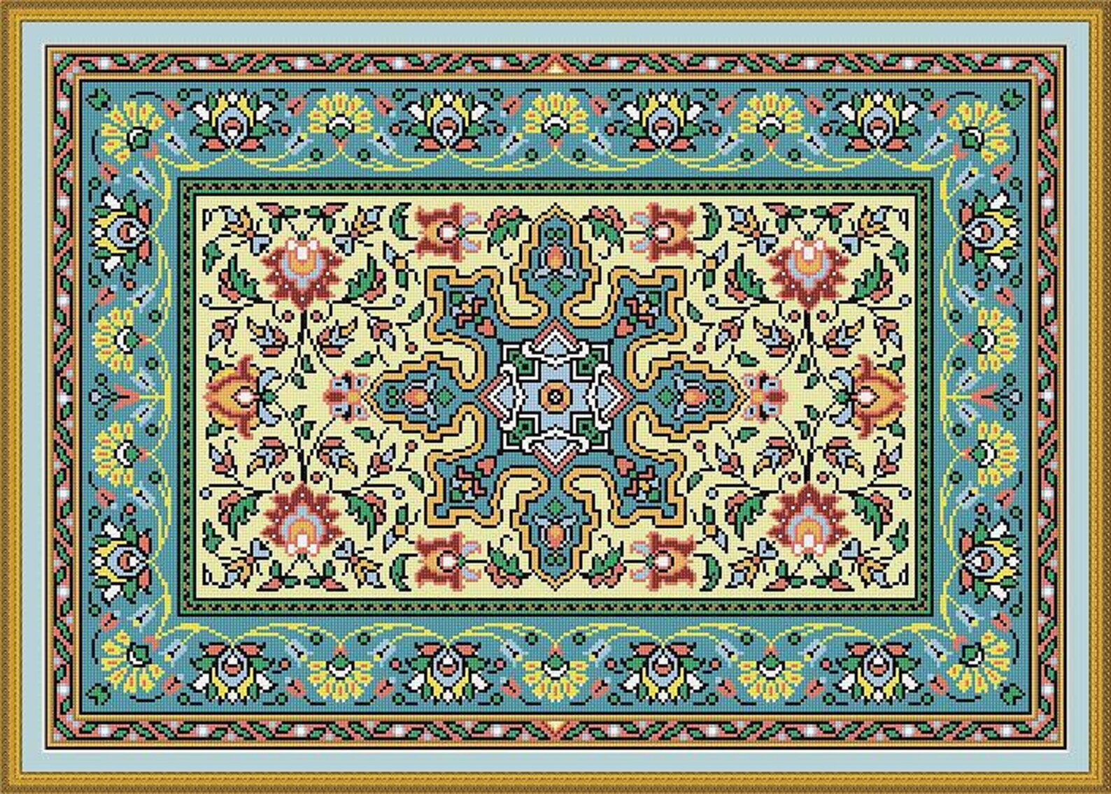 French Vintage Floral Rug Adaptation Circa 1887 Counted Cross Stitch