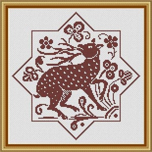 Antique Deer Cross Stitch Pattern Deer Floral Pattern Deer Monochrome Counted Cross Stitch Pattern PDF