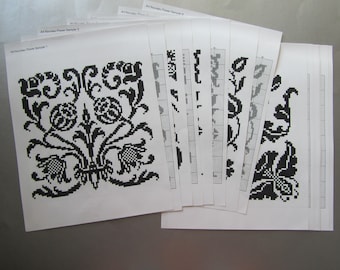 Art Nouveau Motifs Flowers Samplers Monochrome Counted Cross Stitch/Filet Crochet Printed Patterns