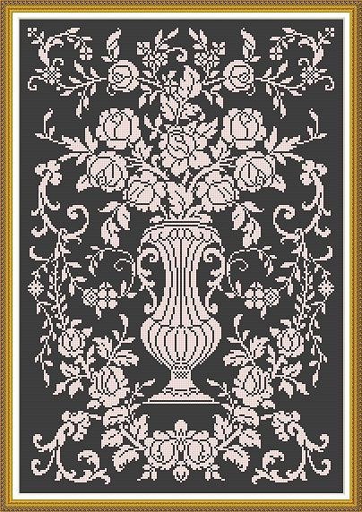 Monochrome Vintage Floral Vase 2 Counted Cross Stitch Pattern PDF ...