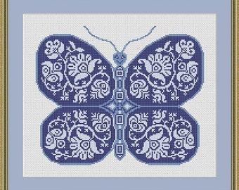 Butterfly Cross Stitch Pattern Happy Floral Decorative Butterfly Folk Art Butterfly Cross Stitch PDF Pattern