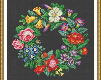 Berlin Woolwork Antique Multi-floreal Wreath 4 contati punto croce PDF