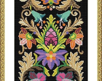 Antique Tapestry Pattern The Medici Fender-Stool Ornament Bell Pull Tapestry Multicolor Counted Cross Stitch Pattern PDF