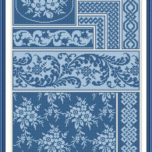 Antique Sampler 3 Repeating Celtic Borders Floral Textile Adaptation Counted Cross Stitch Pattern PDF