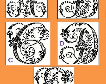 Monogram Pattern Large Antique Letter Floral Decorative Antique Alphabet Set 1 Counted Cross Stitch Pattern PDF