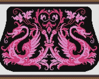 Antique Bag 2 Dragons Counted Cross Stitch Pattern PDF Instant Download