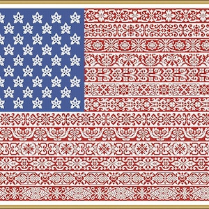 American Flag Cross Stitch Pattern Stars and Stripes Repeating Borders Large Design PDF Instant Download