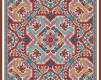 Antique Rug Square Design 3 Large Rug Adaptation Counted Cross Stitch Pattern PDF