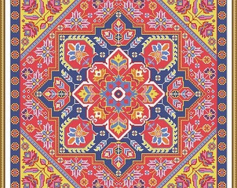 Antique Rug Square Design 1 Large Rug Adaptation Counted Cross Stitch Pattern PDF