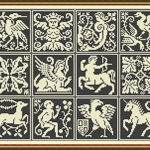 Antique Sampler Small Elements 1 Monochrome Counted Cross Stitch Pattern PDF