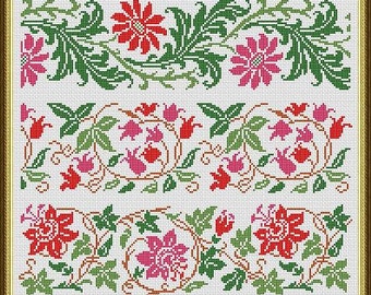 Large Floral Borders Sampler 1 Repeating Motifs Decorative Borders Counted Cross Stitch Pattern PDF