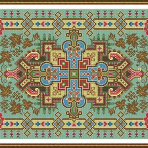 Antique Rug Center Motif Grapes Leaves Corners Tapestry Beaded Tapestry Adaptation circa 1880 Large Counted Cross Stitch Pattern PDF