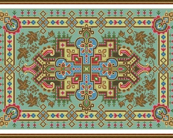 Antique Rug Center Motif Grapes Leaves Corners Tapestry Beaded Tapestry Adaptation circa 1880 Large Counted Cross Stitch Pattern PDF