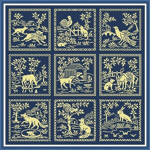 Cross Stitch Sampler Jean de La Fontaine Fables Sampler Set 1 Monochrome Counted Cross Stitch Pattern PDF