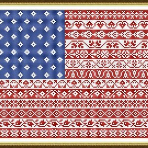 American Flag Cross Stitch Pattern Stars and Stripes Repeating Borders Design PDF Instant Download Pattern image 5