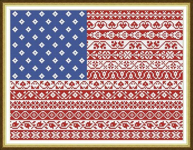 American Flag Cross Stitch Pattern Stars and Stripes Repeating Borders Design PDF Instant Download Pattern image 5