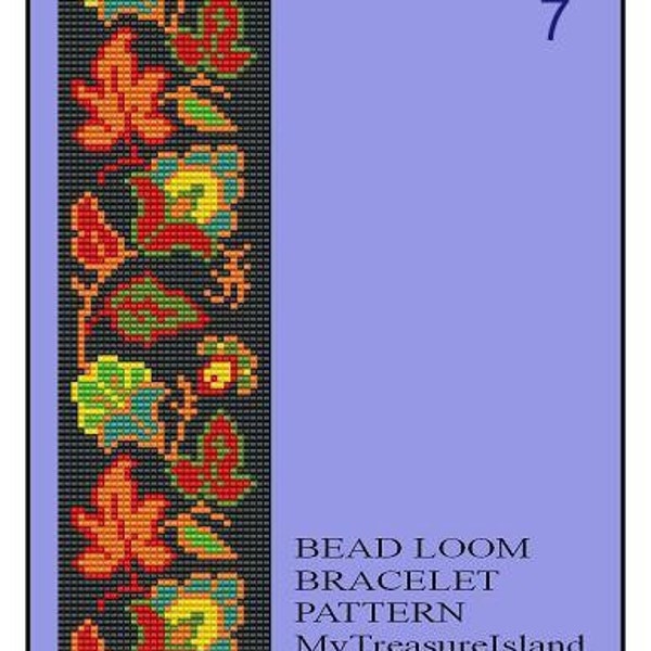 Bead Loom Vintage Floral Border 5, 6, 7 Multi-Color Bracelet Patterns PDF