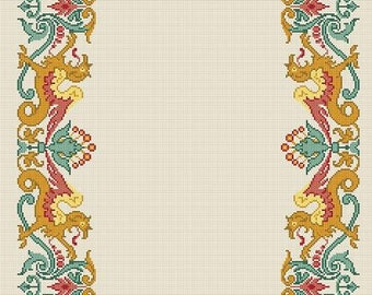 Antique Dragons Border Frame Counted Cross Stitch PDF Pattern PDF