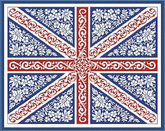 UK British Flag Union Jack Flag Cross Stitch Pattern Large Design Version 2 PDF format