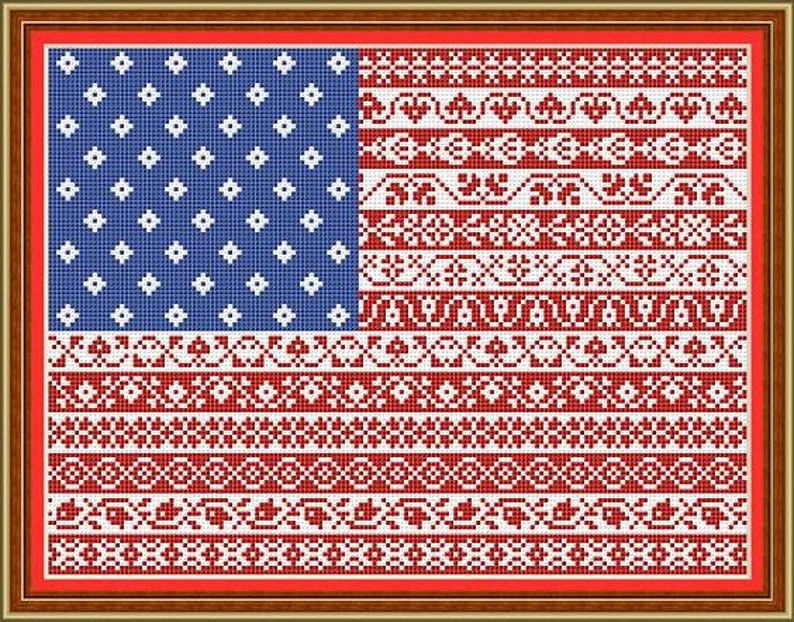 American Flag Cross Stitch Pattern Stars and Stripes Repeating Borders Design PDF Instant Download Pattern image 4