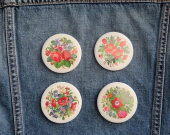 Floral Bouquet Decorative 2.25 inch Fridge Button Magnets Set of 4