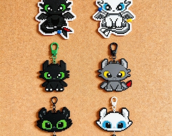 Night Fury Toothless Light Fury 8 Large Fuse Bead Patterns Bundle Perler Bead Hama Beads templates gift keychain easy perler designs