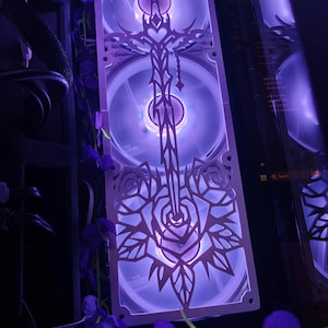 Cybersigil Sword PC Fan Grill | Neo-Tribal Y2K Computer Mod | Roses Fan Shroud | Heart PC Accessories| Romantic PC | Gamer Girl Gift