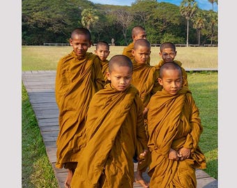Ankor Wat Monks: Travel museum poster style wall art