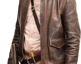 Men's Indiana Harrison Jones Vintage Brown Bomber Leather Jacket