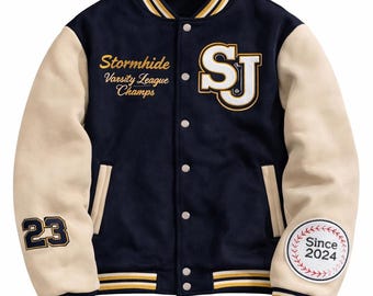 Navy Blue Varsity Jacket Men Letterman Style College Bomber Jacket Custom Print Streetwear