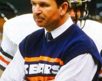 Men Mike Bears Sweater Vest Ditka Navy Wool Sleeveless Knit