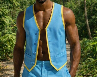 Handmade Sky blue Leather Biker Vest | Classic Sleeveless Design