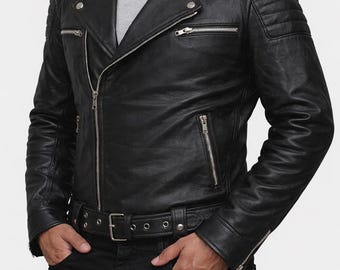 Men's Black Leather Motorcycle Jacket | Classic Moto Style