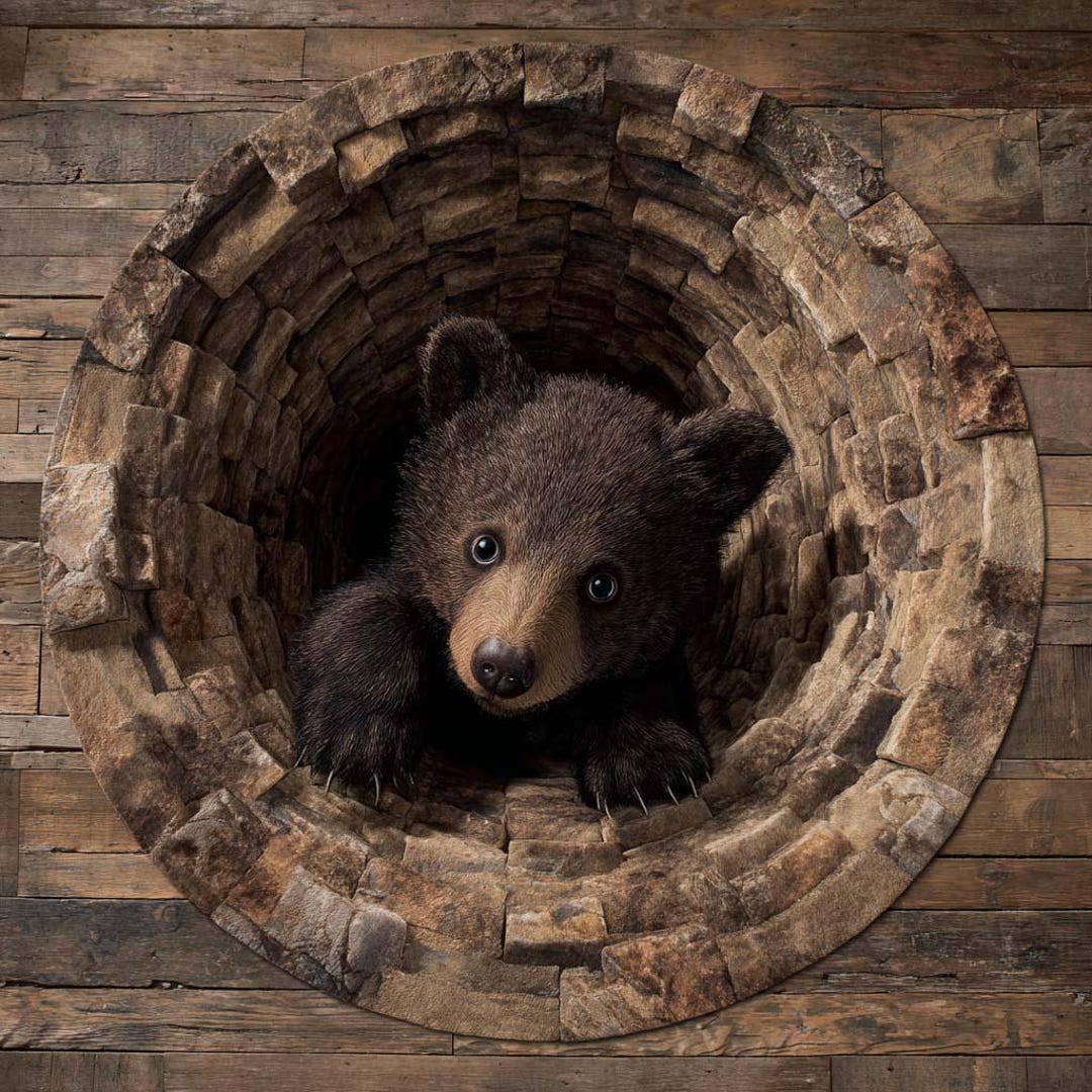 Cute Bear Round Rug, 3D Stone Well Animal Rug, Forest Nursery Decor ...