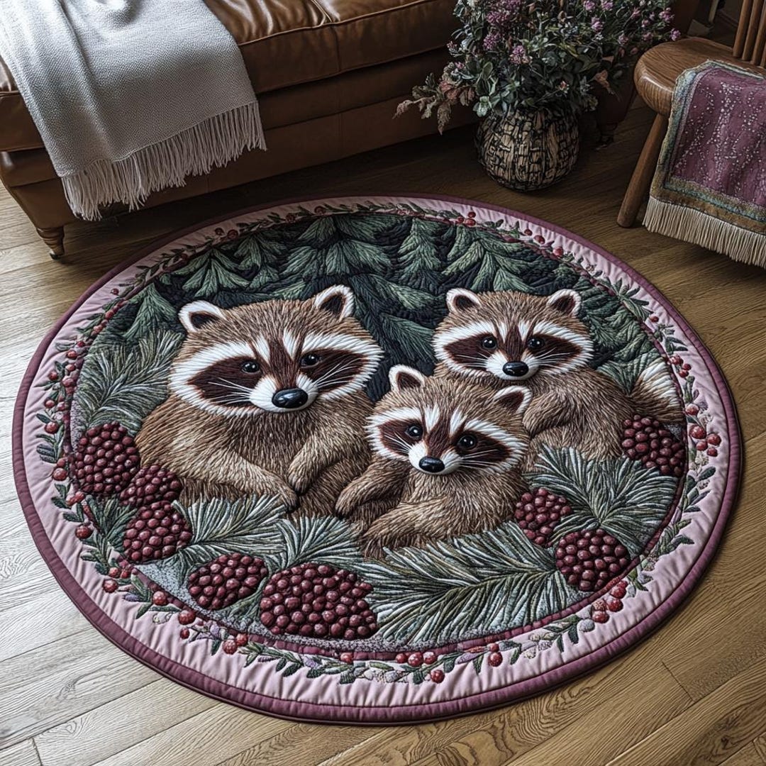Raccoon Family Round Rug, Cute Woodland Animal Carpet, Forest Nursery ...