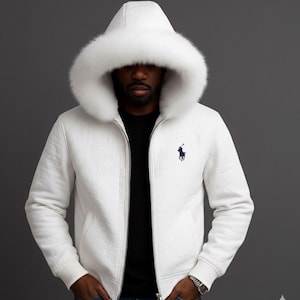 Custom Leather Jacket Handmade Crocodile Embossed Outerwear Luxury White Fur Hooded Leather Jacket Men's Winter Streetwear Coat Puffer Style