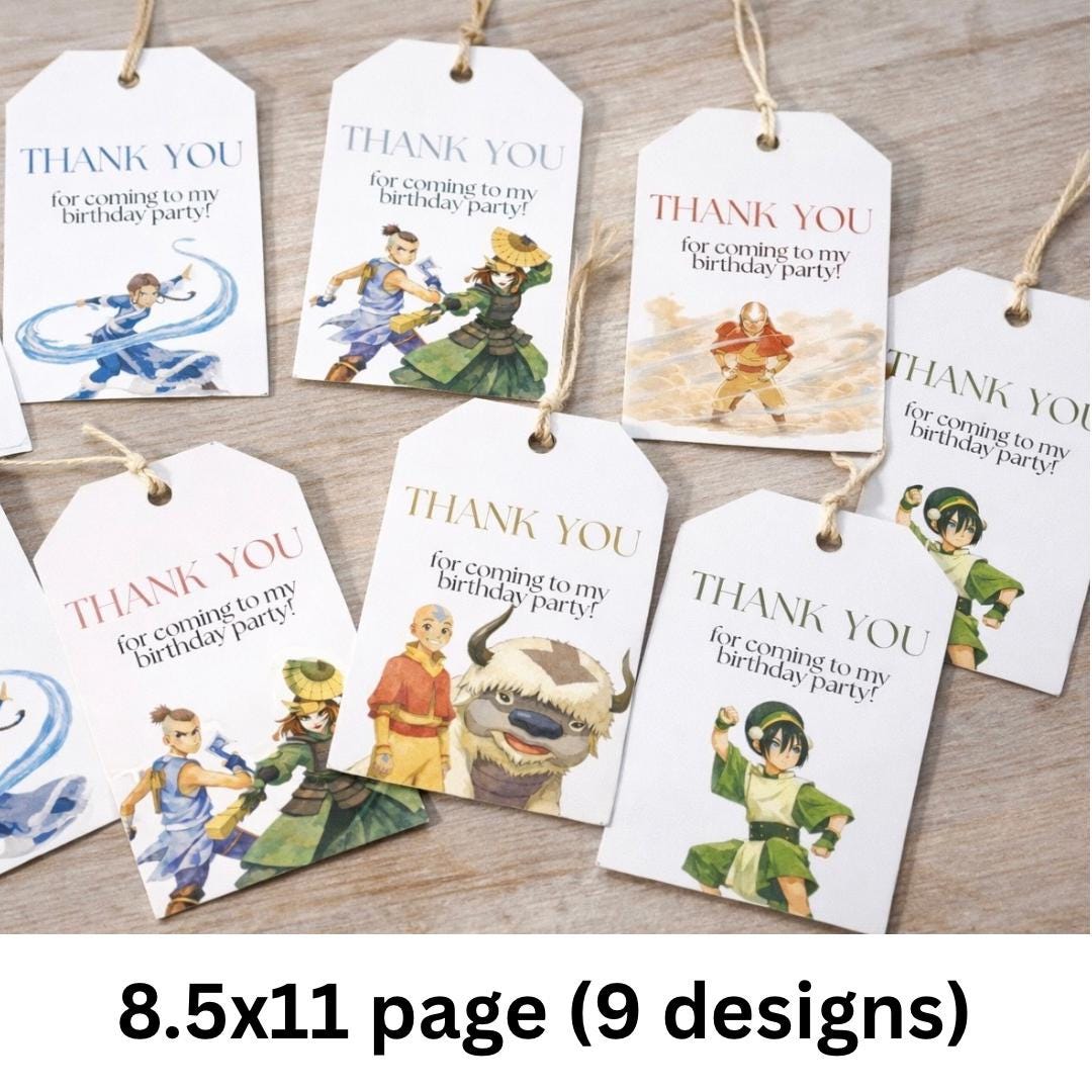 Avatar Airbender Gift Tags | PDF Printable Kids Party Favor Tags ...