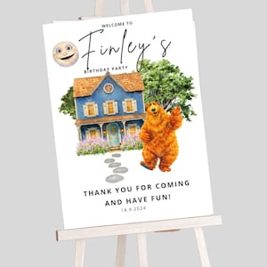 Bear Blue House  Birthday Party Welcome Sign Editable | Bear Birthday Decor | Digital Download