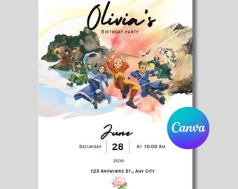 Invitación de cumpleaños editable con temática de héroe del viento / Invitación de fiesta imprimible