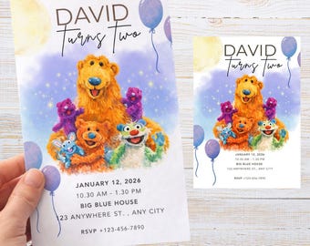 Invitación de cumpleaños editable de "El oso en la gran casa azul" / Invitación imprimible para fiesta