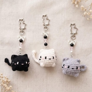 Crochet Mochi Cat Keychain, Kawaii Amigurumi Bag Charm, Handmade Kitten Accessory