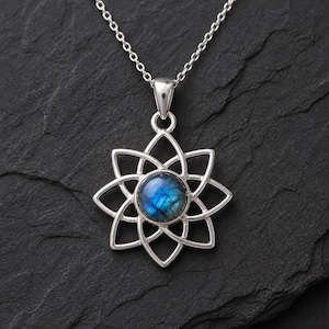 Collana con ciondolo a forma di fiore di loto in argento sterling 925, scegli la pietra e la lunghezza della catena, regalo boho per lei