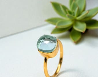 Anello ispirato a Pomelato - Pietra preziosa a cuscino da 10 mm - Argento sterling, placcato oro e oro rosa - Scegli la tua pietra! Anello importante, anello impilabile