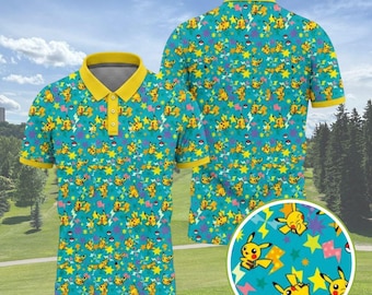Camiseta polo para hombre Kawaii Electric Mouse, camiseta de golf Yellow Lightning Monster, atuendo retro de anime de los 90, ropa para fiestas gamers.
