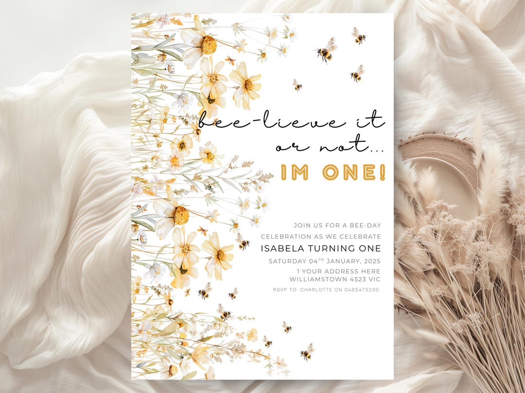 Bee First Birthday Invitation Little Honey Turning One Bee Theme 1st ...