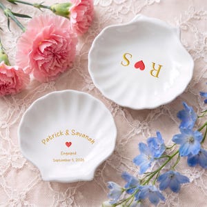 Personalized Ceramic Shell Jewelry Dish, Custom Engraved Ring Dish, Wedding Ring Holder, Bridesmaid Gift, Vanity Dish,Engagement Keepsake